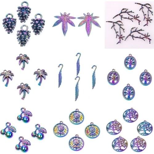 5pcs Tree Of Life Charm Pendant Rainbow Charms For Jewelry Making Necklace Leaves Pendants Earring Materials Fashion Accessories