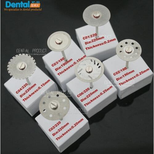 6 pcs Dental thin Ultra-thin double sided sand diamond cutting disc with mandrel for separating polishing ceramic crwon and jade