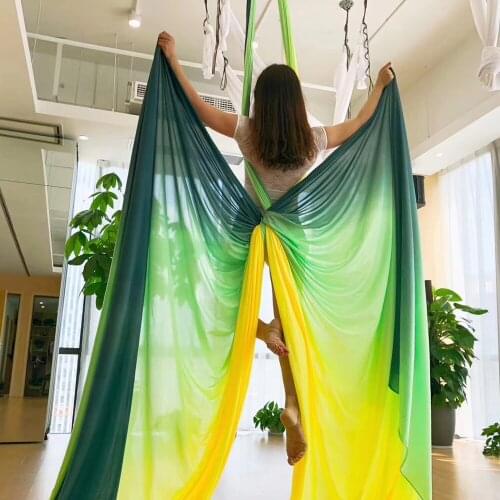 8Meters High Quality Gradational Colors Flying Ombre aerial silk set Trapeze Sling Kit Extension Nylon Yoga Swing