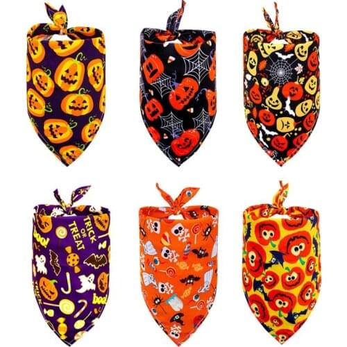 Halloween Pet Dogs Cat Bandanas Collar Pumpkin Puppy Triangular Bibs Scarf Reusable Pet Dogs Saliva Towel Pet Accessories
