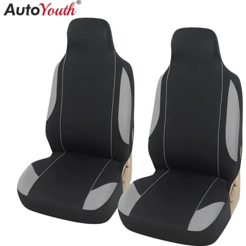 AUTOYOUTH 2PCS Front High Back Bucket Seat Covers Two Tone Black/Gray