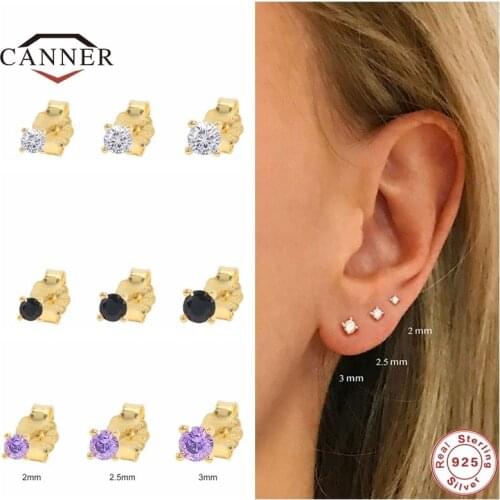 CANNER 3pcs/set 2/2.5/3mm 925 Sterling Silver Colorful Zircon Screw Stud Earrings Women Cartilage Piercing Earring Fine Jewelry