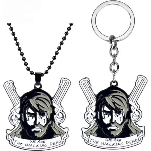 Pendant Keychain Movie The Walking Dead Figure Pistol Gun Shape Enamel Keyrings Double Pistol Gun Weapon Cute Car Key Chain