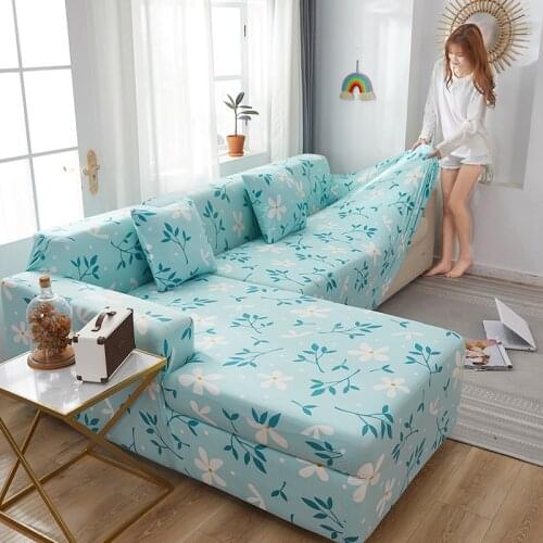 Elastic Sofa Cover Blue Plant Stretch Slipcovers Sofa Protecter for Living Room Couch Cover Decor Single/Two/Three/Four Seat