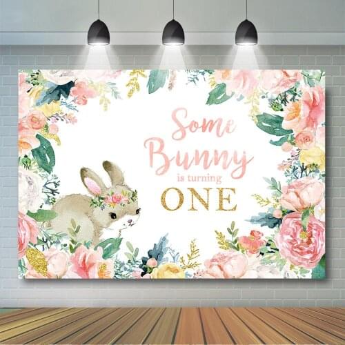 Some Bunny is Turning One Backdrop Girls 1st Birthday Party Banner Floral Spring Birthday Party Decoration
