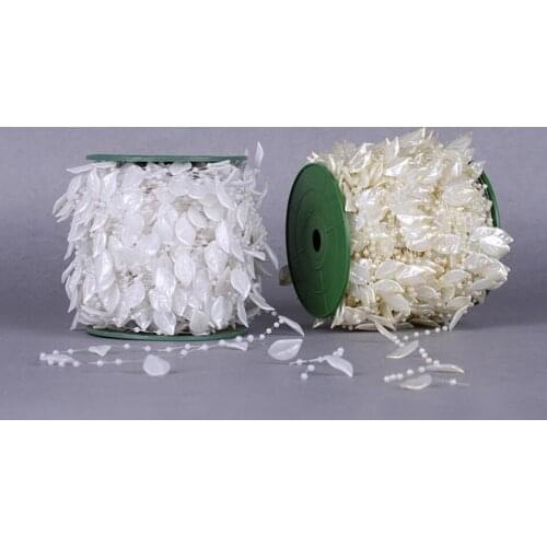 60 Meters White/Creamy Leaf Shape Pearl Bead Garland For Wedding Party Holiday Centerpiece Hanging Decoration Bouquet Decor