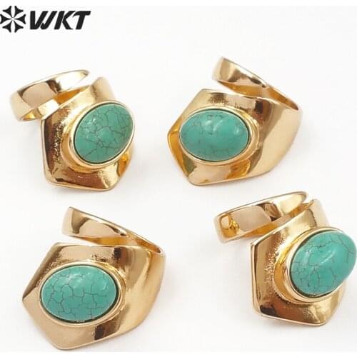 WT-R308 Special Design Natural Oval Shape Green Stone Rings Tension Mount Adjustable Band Rings People Attend Party Wedding Ring