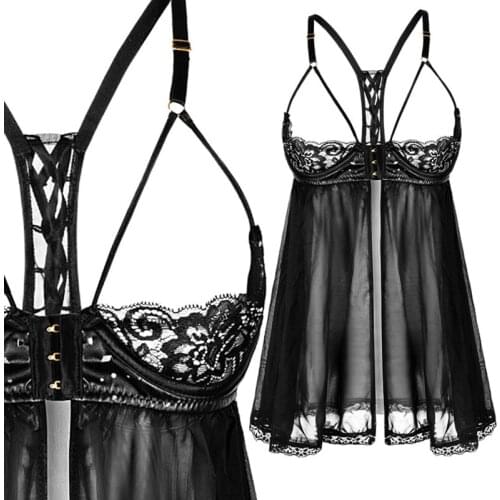 Lace stitching Perspective nude back Sexy Suspenders Sleep skirt Pajamas Appeal Underwear Dress