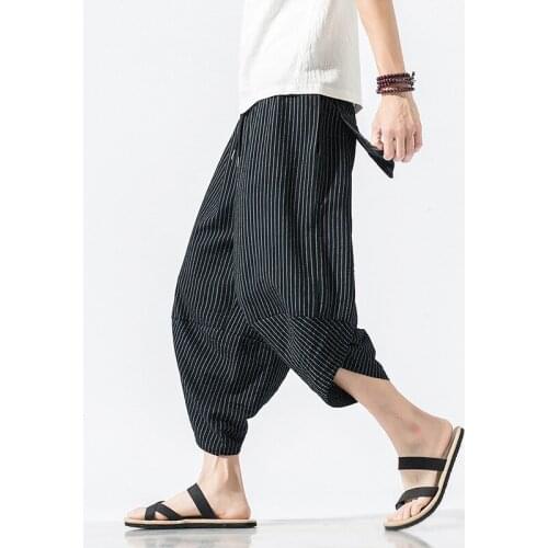 5XL summer men yoga pants linen stripe printed nepal harem hippie sweatpants bloomers baggy casual jogger running athletic pant