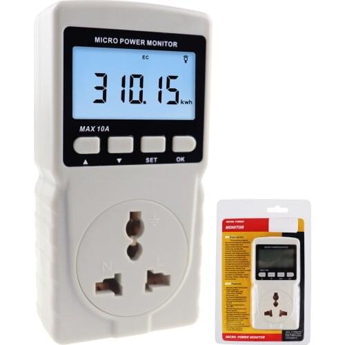 Micro Power Meter Analyzer Monitor 220V 10Am Measuring Power Factor Voltage Current Electricity Plug-in SOcket Design