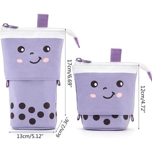 C90C 2-in-1 Multi-ppurpose Cartoon Pencil Pouch Foldable Portable Canvas Stationery Pouch Stationery Bags Pencil Holder