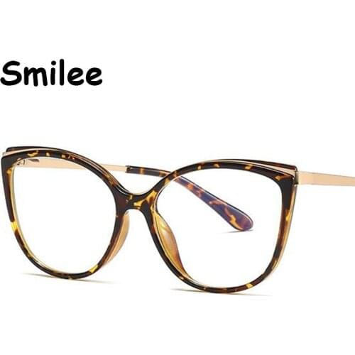 Fashion Glasses Frame Women 2020 Men Cat Eye Anti-Blue Light Eyeglass Transparent Lens Trend Flat Mirror Women Metal Leg SM1380