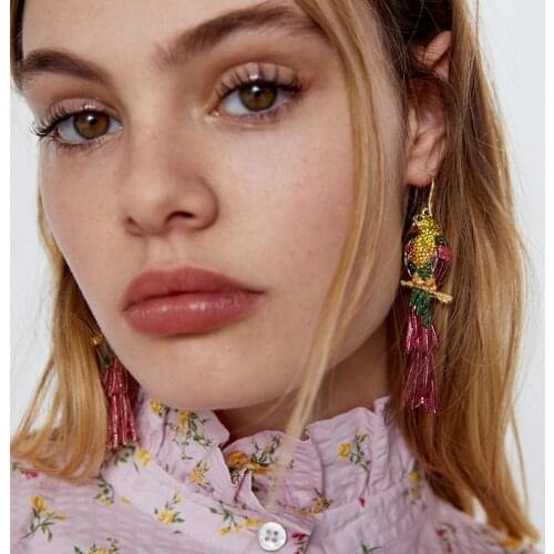 Fashion color resin inlaid zircon parrot earrings exquisite creative animal long irregular women earrings charm jewelry