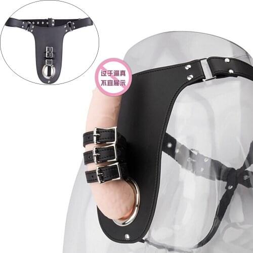 PU Leather Male Chastity Panties With Cock Ring Harness Three buckles Strap Penis Underwear BDSM Bondage Sex Thongs for Men