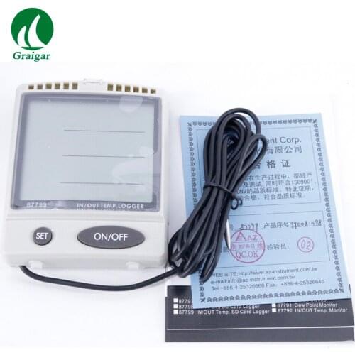 Desktop IN/OUT Humidity Temperature Datalogger AZ87799 Simultaneously displays temperature and humidity