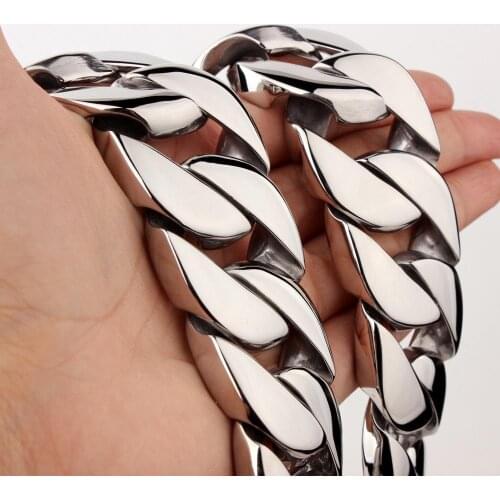 Polished Heavy Mens Necklace 24mm/mm 316L Stainless Steel Curb Cuban Chain Huge Link Mens Womens Necklace/Bracelet 7-40"