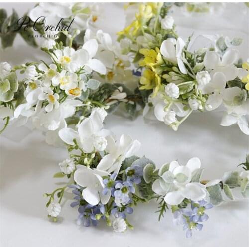 PEORCHID Rustic Bridal Headdress Flower Crown Bridesmaid Headbands Garland Women Girl Wedding Hair Accessories Floral Hairband
