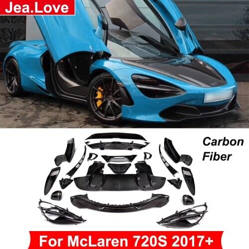 Full Set Real Carbon Fiber Car Body Kit Front & Rear Bumper Lip Diffuser Engine Hoods Side Skirts Spoiler For McLaren 720S 2017