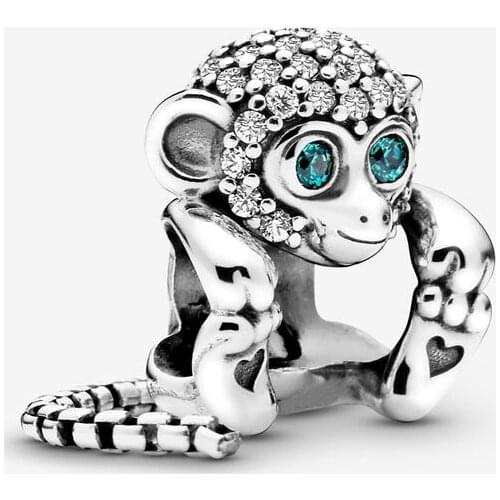 SALE! 925 Sterling Silver Beads Fit Original Pandora Bracelets Pave Monkey Charm Women DIY Fashion Jewelry Gift