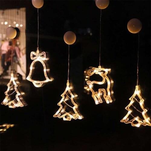 Christmas Window Sucker Lamp Xmas Decorations LED Light Elk Snowflake Santa Claus Bell Tree For Home Holiday Lighting Decor 2020