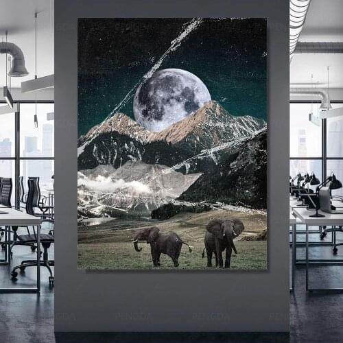 Modern Elephant Canvas Painting Home Decor Moon Poster Wall Art Modular HD Printed Snow Mountain Pictures For Living Room Frame