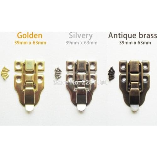 Silver Golden Jewelry Chest Box Suitcase Case furniture Leather Bag Trunk Buckles Toggle Hasp Latch Catch Clasp Lock 39X63mm