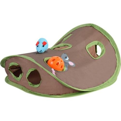Pet Cat Play Toys Mice Intelligence Educational Bell Tent With 9 Holes Tunnel Fun Game Tunnel Folding Tent