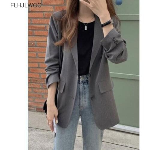 2020 Autumn Outerwear Coats Long Sleeve Casual Elegant Office Lady Work Solid Women Button Single Breasted Blazer Jackets