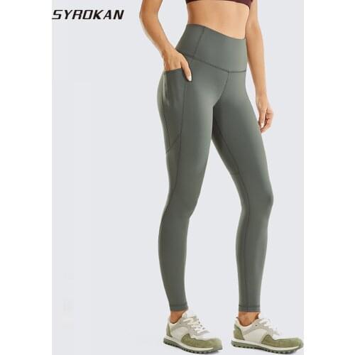 SYROKAN Womens Naked Feeling Yoga Pants Buttery Soft Workout Leggings with Pockets- 28 Inches