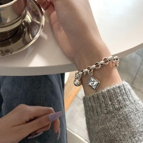 Letter Square Ball Pendant Geometric Chain Bracelet For Women Hip Hop Trendy Retro Party Gift Fine Jewelry