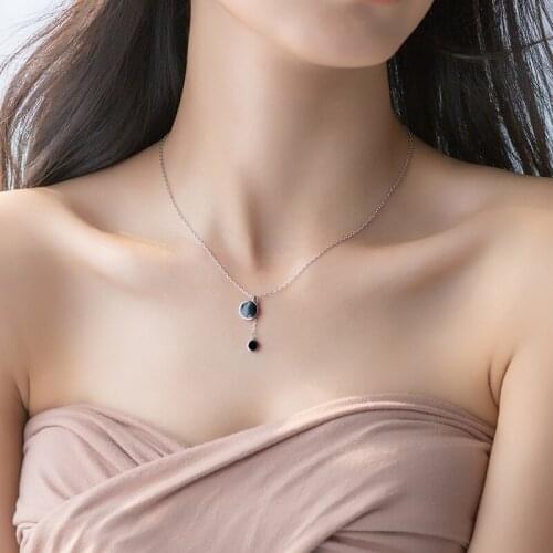 1pc 100% real 925 Sterling Silver Fine Jewelry Black enamel round tassel Pendant Y Lariat Necklace GTLX1919