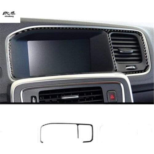 1pc Epoxy glue real carbon fiber Central control navigation panel decoration cover for 2014-2018 Volvo S60 V60