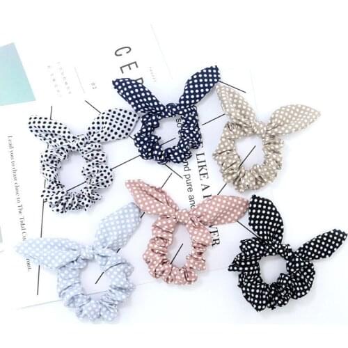 1Pcs New Women Rabbit Ear Hair Rope Bunny Floral Elastic Dot Scrunchies For Girl Ponytail Holder Hair Loop Headdress Accessories
