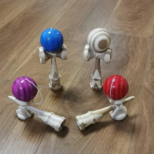 18CM Kendama Wooden Toys PU Paint Stripe Bamboo Pattern Skillful Juggling Ball Outdoors Juggle Game Ball Toys