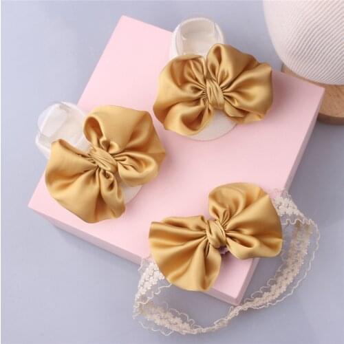 2Pcs/Set Lace Bowknot Baby Headband Socks Set Cute Floral Infant Hair Band For Baby Girl Anti Slip Newborn Toddler Floor Sock