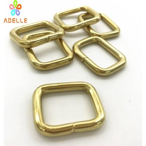20pcs Solid Brass Squre Buckles Loop Ring 16/20/25/32/36/40mm Split hardware Leathercraft Bag Accessories free shipping
