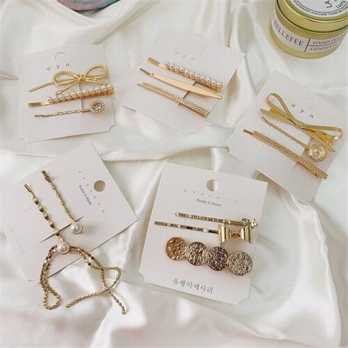 2021 New Trendy Vintage Metallic Bow Coin Hair Clips Barrettes Sets For Women Girls Fashion Hair Accessories Hairpins Wholesale