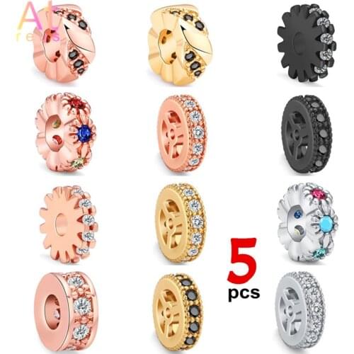 5pcs/lot CZ Basic Spacer Beads DIY Metal Bead Brass Micro Pave CZ Zircon Charm Beads for Men Handmade Jewelry Bracelet Wholesale