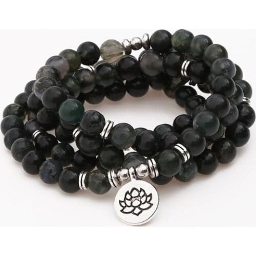 Black 108 beads 8mm elastic adjustable Lotus life tree Buddha OM eye Chakra Reiki agate Onyx Yoga Bracelet necklace y4tyfg
