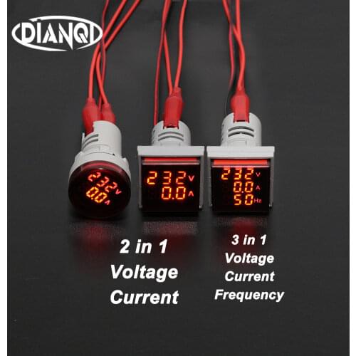 22mm Digital 3in1 Voltage Indicator AC Ammeter Voltmeter Hz Current LED Meter Tester Signal Lights AC 60-500V colorful frequency