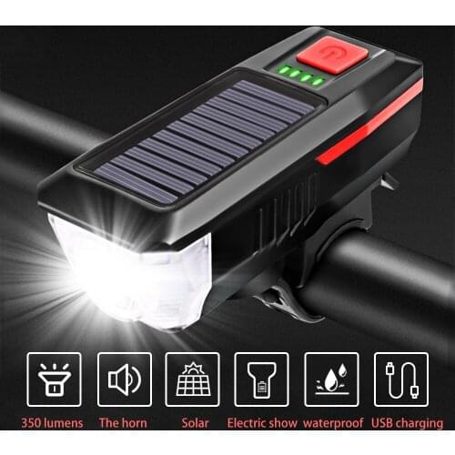 Bike Light Bicycle Front Light With Horn Solar USB Charging LED Flashlight 3 Modes T6 Night Riding Headlight Bicycle Accessories