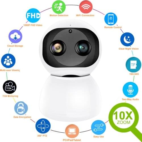 New HD 1080P Indoor WiFi Camera Smart Home Security Surveillance IP Camera CCTV 10X Zoom Baby Pet Video Monitor Securite Cam