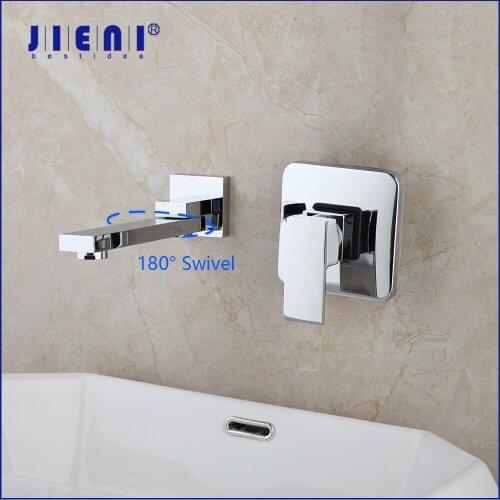 JIENI Chrome Brass Wall Mounted Stream Spout Bathroom Faucet Single Handle Hot And Cold Mixer Tap Bathroom Basin Faucets