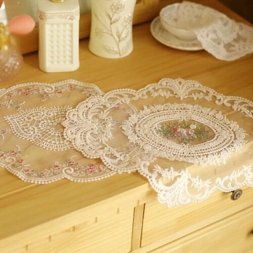 Lace Fabric Oval Coffee Coaster Placemat Transparent Bedside Table Mat European Kitchen Cover Cloth Simple Tablecloth