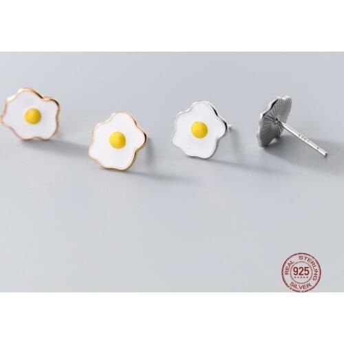LKO 925 Sterling Silver Fashion Poached Egg Stud Earrings Chic Cute Fun Gift for Women Lady Party Jewelry Earrings Ornaments