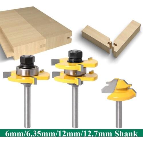3Pcs 6mm 1/4" Shank high quality Tongue & Groove Joint Assembly Router Bit 1Pc 45 Degree Lock Miter Route bit woodworking tools