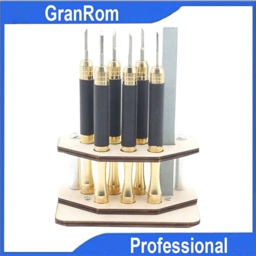 Brass Handle Carving Knives 6pcs Set Seal Cutter With Knife Holder Steel Carving Knife Seal Cutting Tools Stone Carving Set