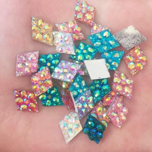 New DIY 200pcs Mix 10mm*14mm AB Resin Diamond Flower Gem Flatback Rhinestone Wedding applique Ornament Crafts SF209*5