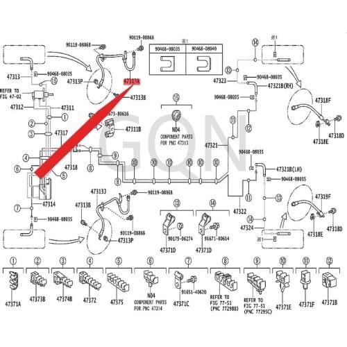Front flexible hose 2013-Toy ota HAR RIE RES TIM APR EVI AAL PHA RD Front brake hose RH brake hose Parking brake hose