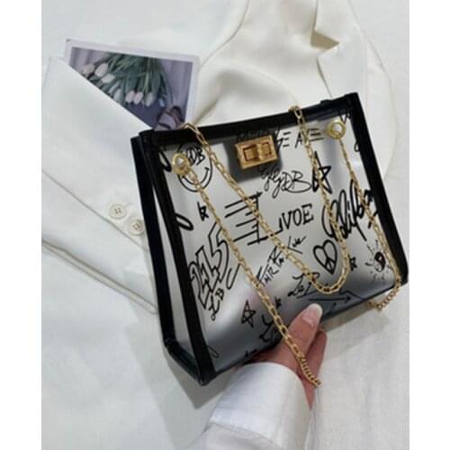 Personalized graffiti chain bag 2021 new pvc summer transparent jelly bag large capacity tote shoulder messenger female bag